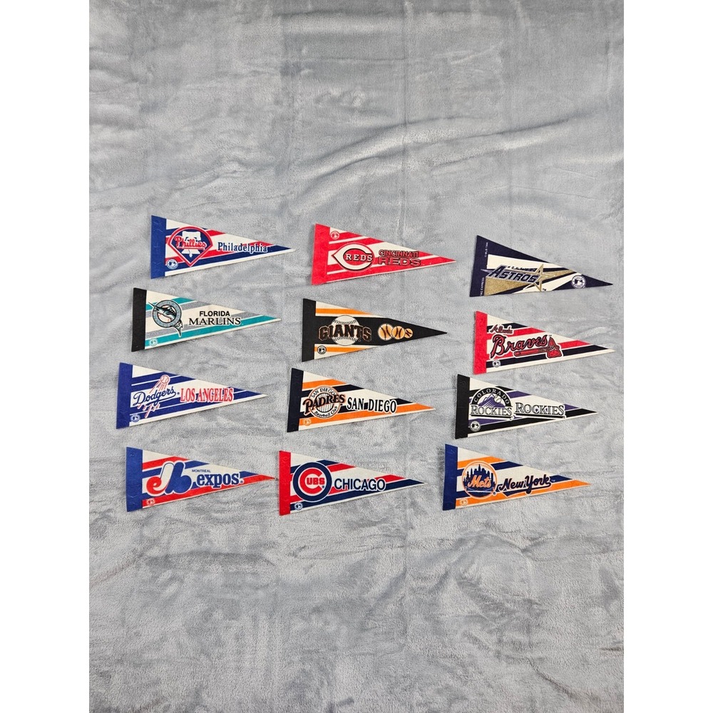 Vintage Baseball Pennants Set of 12 Genuine Merchandise Collectibles 9"x4"‎